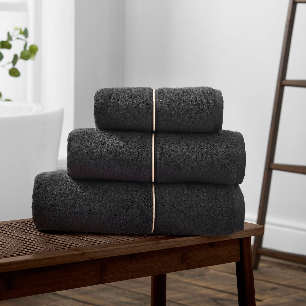 Bianca Zero Twist Satin Stitch Black Cotton Towels