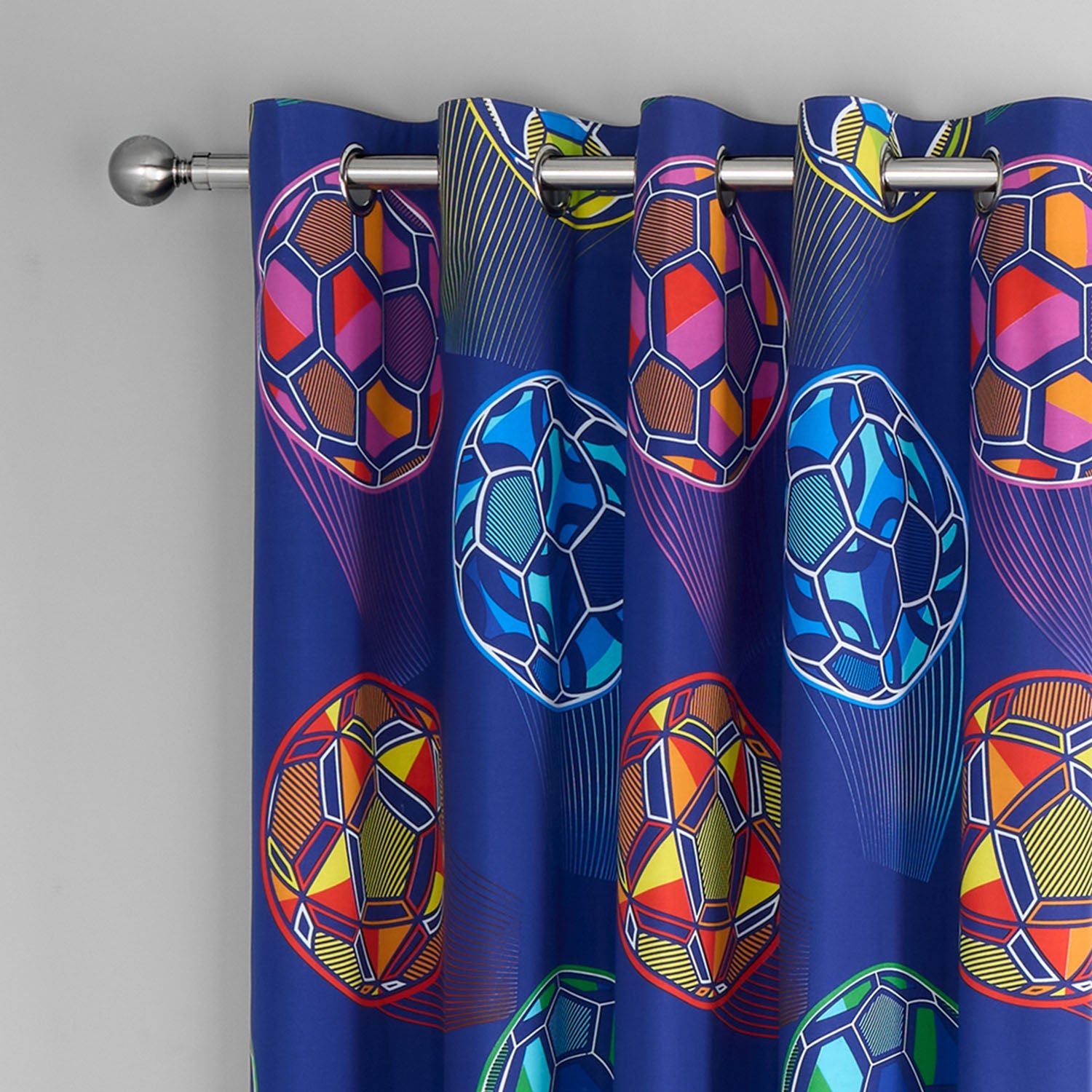 Catherine Lansfield Navy Blue Bright Football Reversible Eyelet Curtains