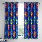 Catherine Lansfield Navy Blue Bright Football Reversible Eyelet Curtains
