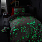 Catherine Lansfield Black Game Over Glow in the Dark Fleece Duvet Set