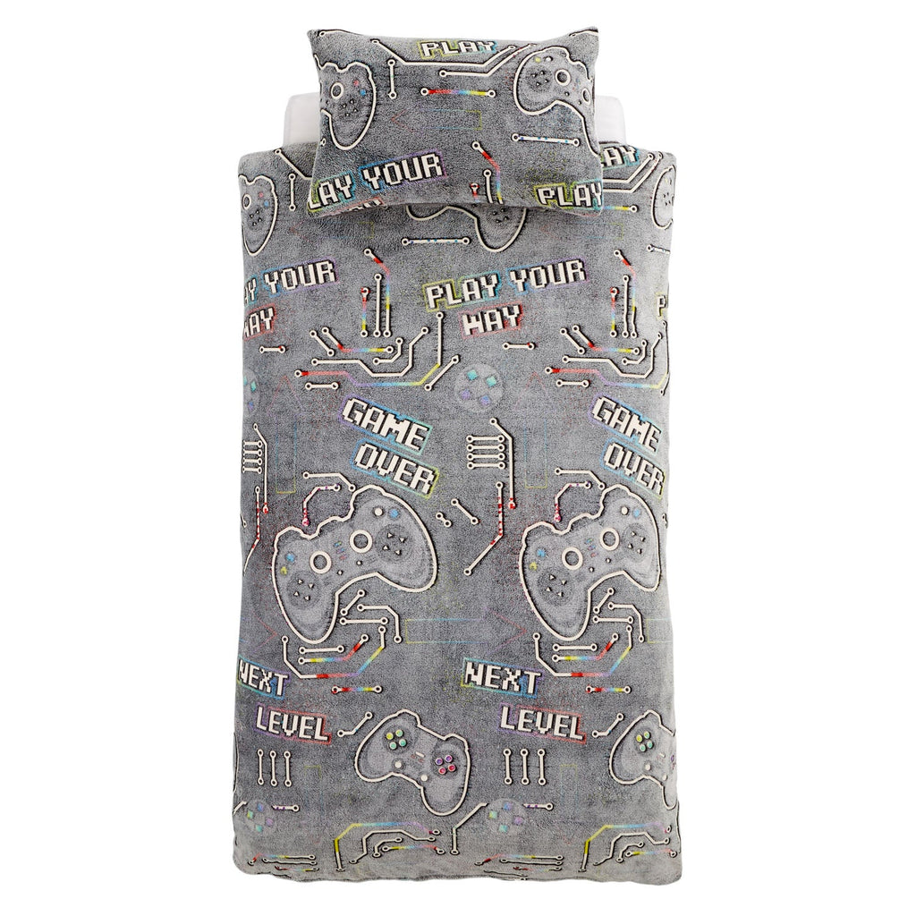 Catherine Lansfield Black Game Over Glow in the Dark Fleece Duvet Set