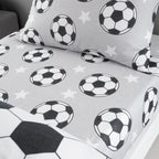 Catherine Lansfield Brushed Cotton Football Stars Grey Fitted Sheet