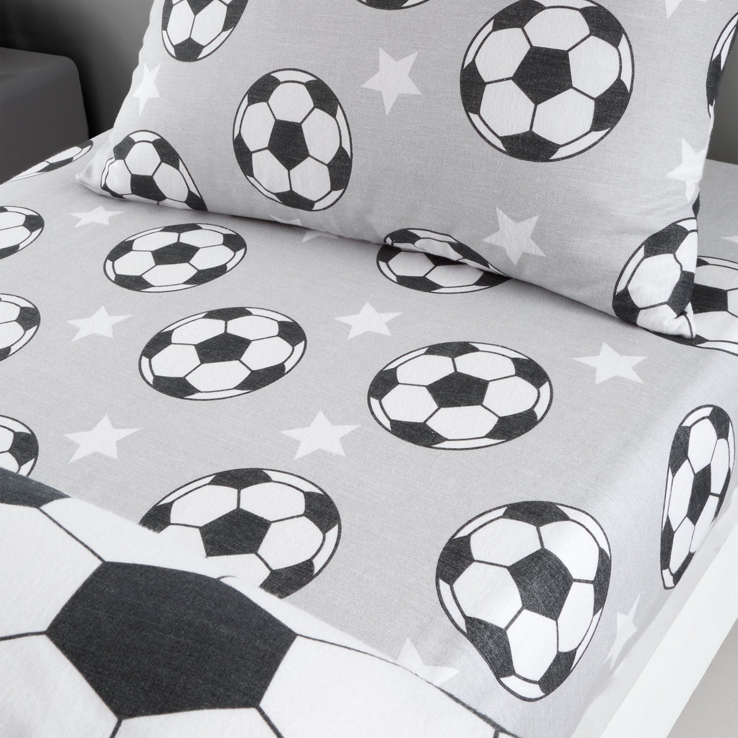 Catherine Lansfield Brushed Cotton Football Stars Grey Fitted Sheet