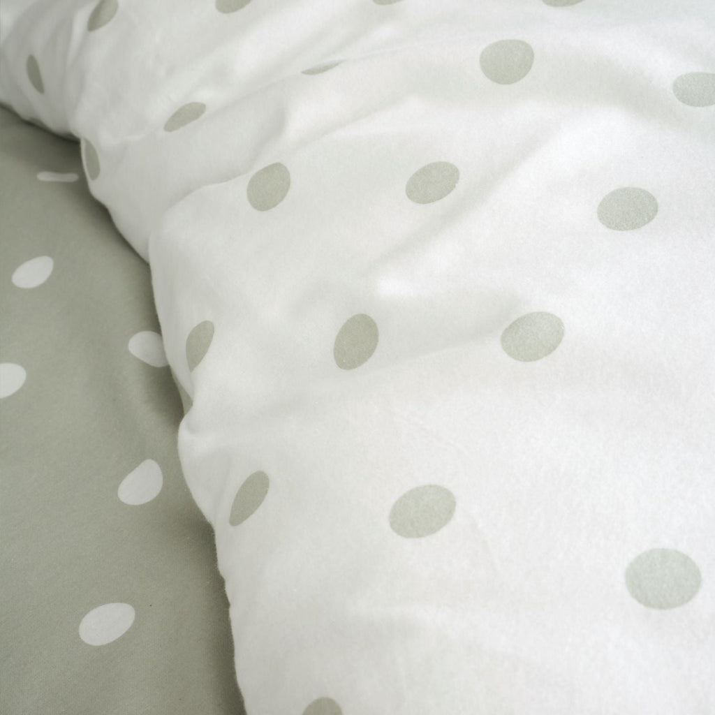 Catherine Lansfield Polka Dot Green Brushed Cotton Reversible Duvet Set