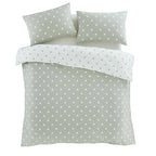 Catherine Lansfield Polka Dot Green Brushed Cotton Reversible Duvet Set