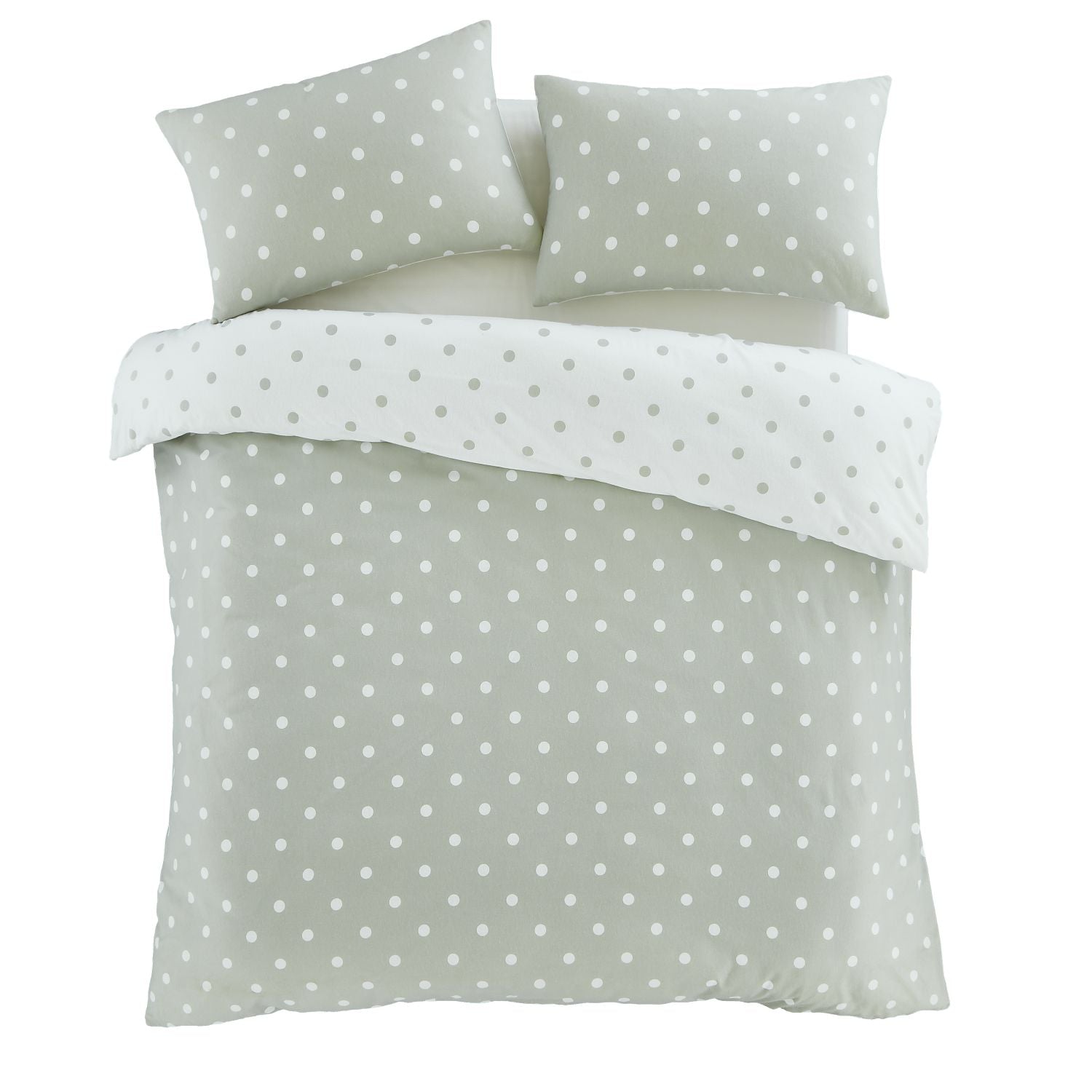 Catherine Lansfield Polka Dot Green Brushed Cotton Reversible Duvet Set