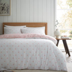 Catherine Lansfield Polka Dot Pink Brushed Cotton Reversible Duvet Set