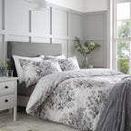 Catherine Lansfield Elinda Grey Floral Reversible Duvet Set