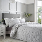 Catherine Lansfield Elinda Grey Floral Reversible Duvet Set