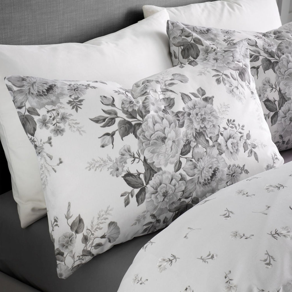 Catherine Lansfield Elinda Grey Floral Reversible Duvet Set