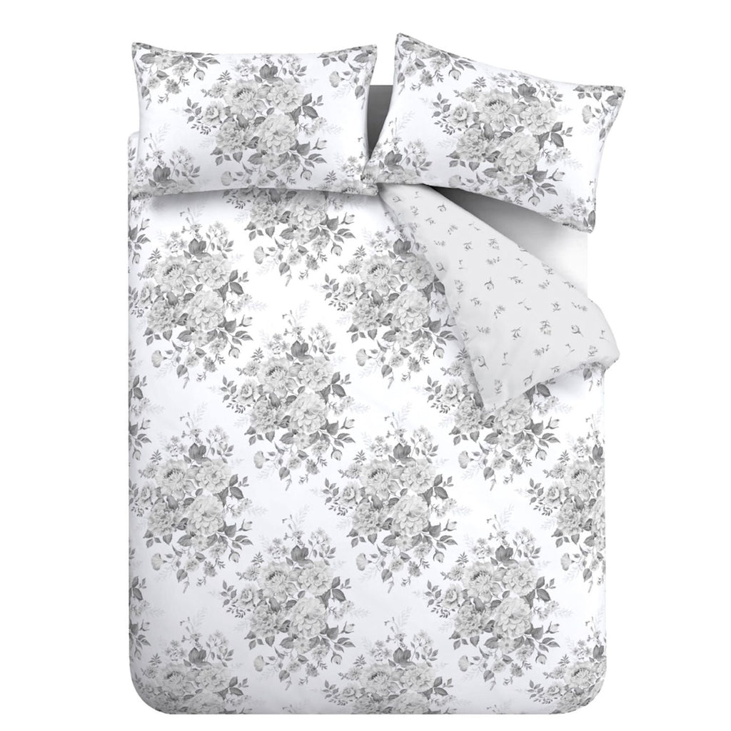 Catherine Lansfield Elinda Grey Floral Reversible Duvet Set