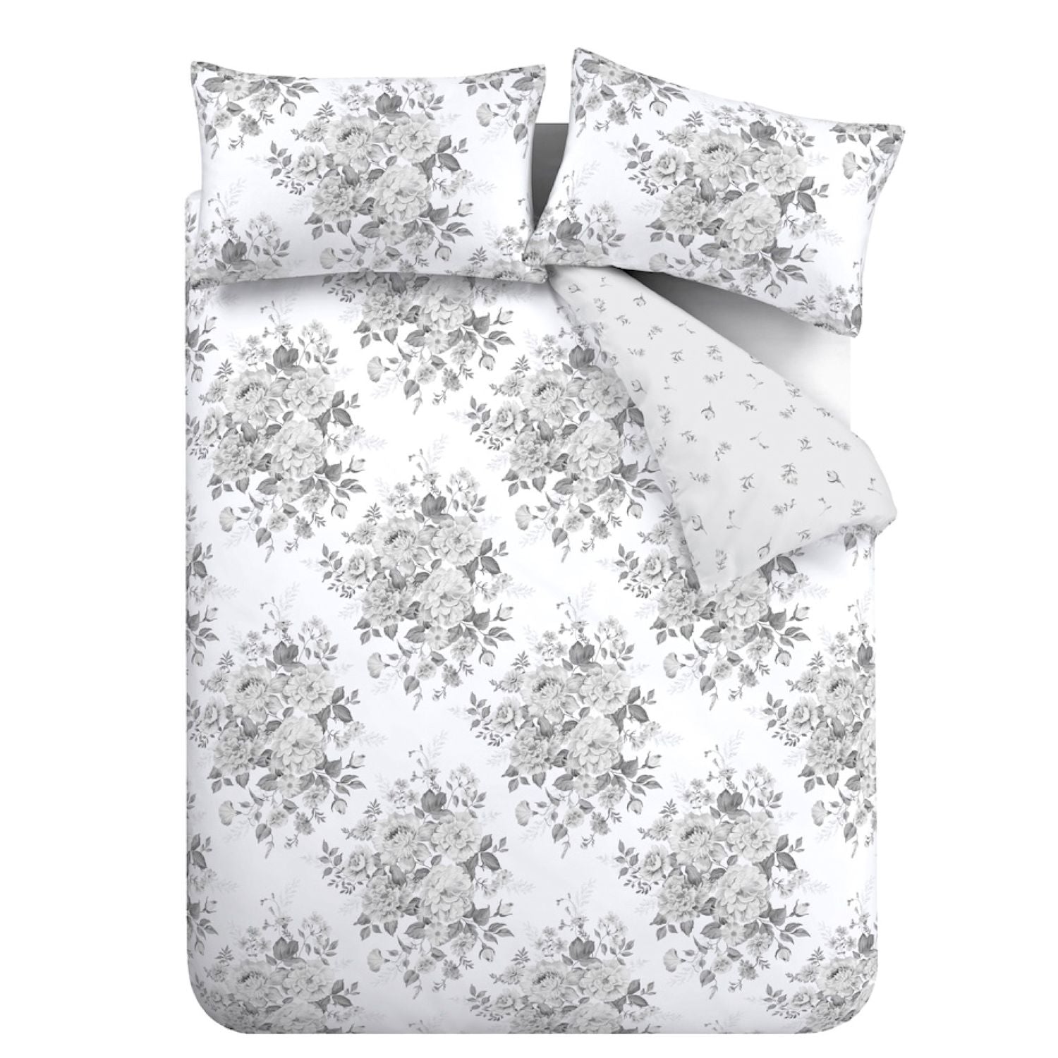 Catherine Lansfield Elinda Grey Floral Reversible Duvet Set