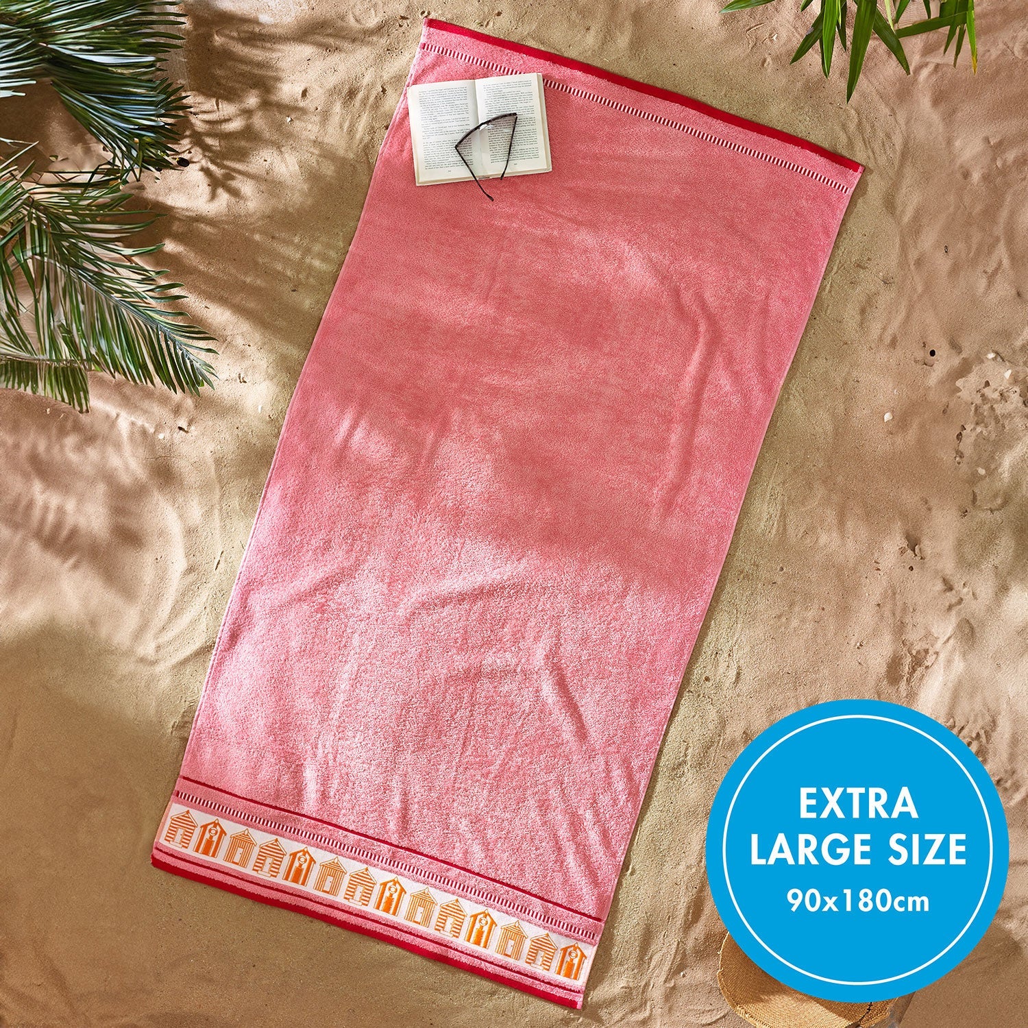 Catherine Lansfield Beach Huts Coral Extra Large Cotton Beach Towel