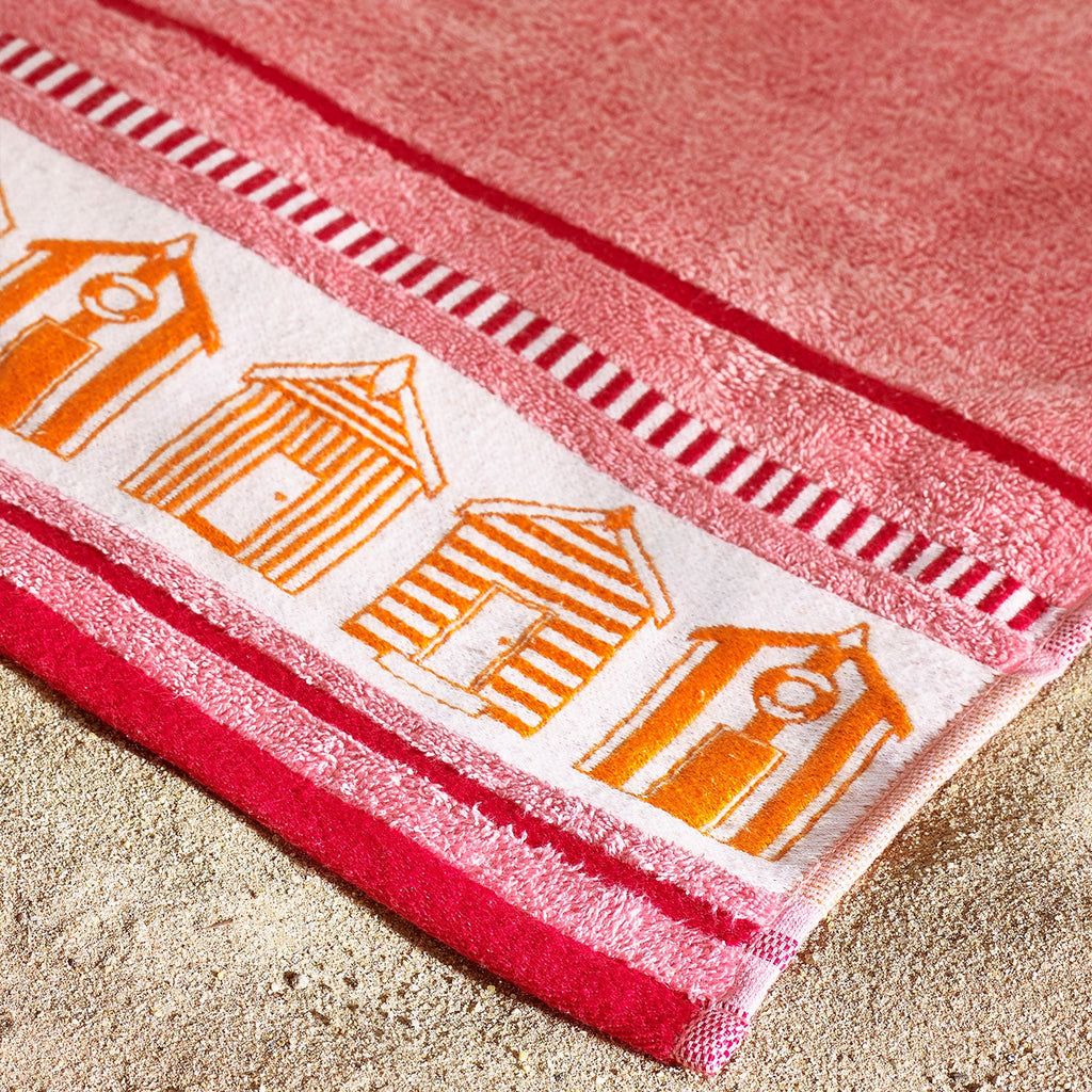 Catherine Lansfield Beach Huts Coral Extra Large Cotton Beach Towel