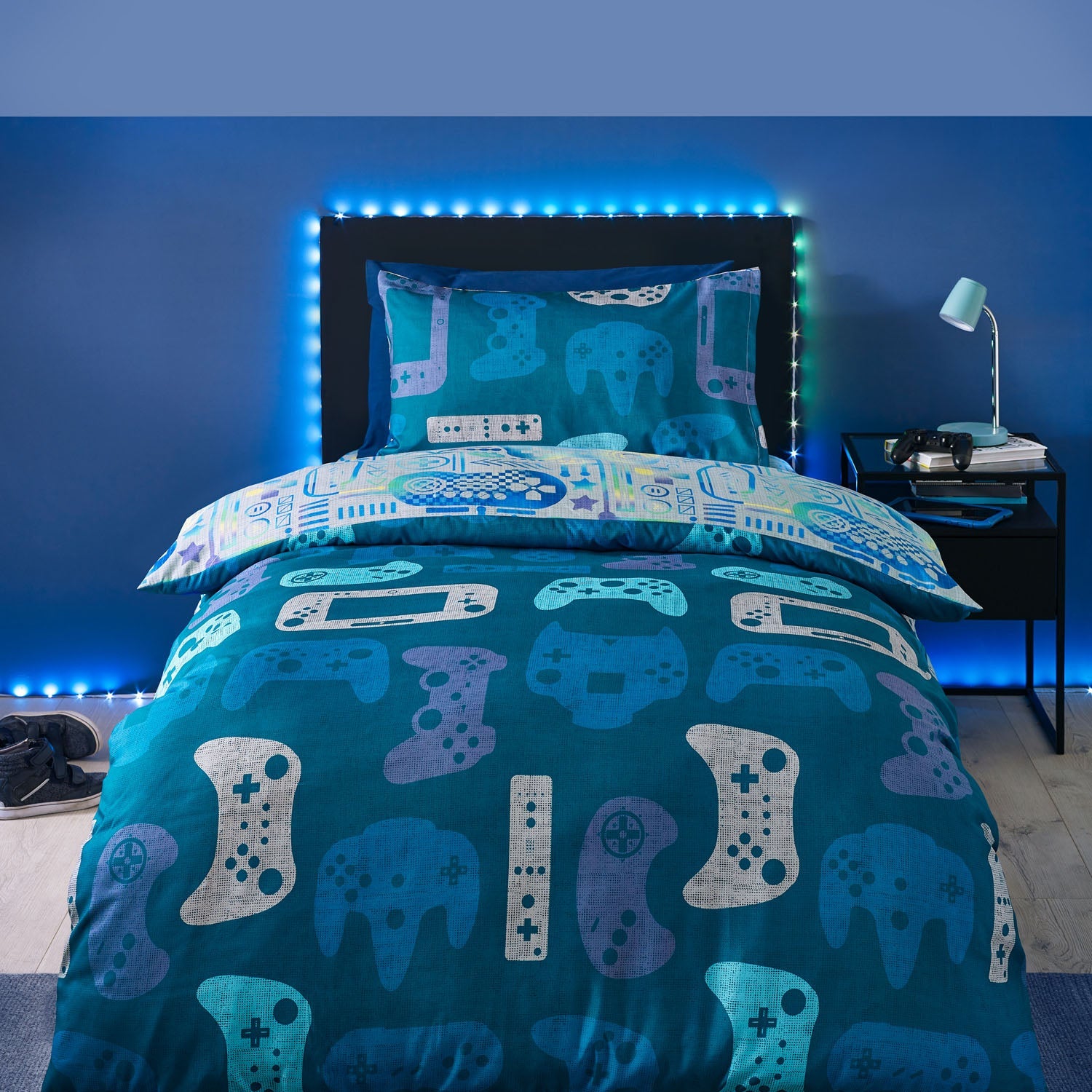 Catherine Lansfield Grey/Blue Gamer Reversible Duvet Set