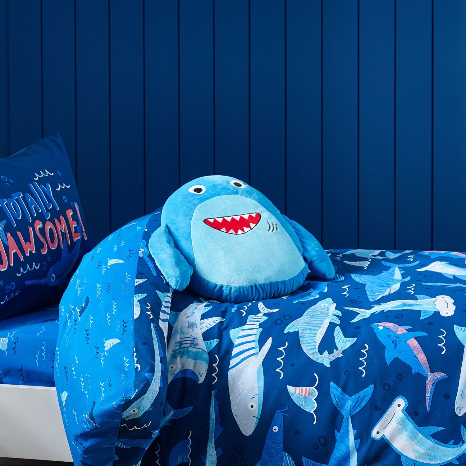 Catherine Lansfield Sheldon the Shark Blue 3D Shaped Cushion