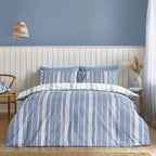 Catherine Lansfield Harbour Stripe Blue Reversible Duvet Set