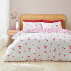 Catherine Lansfield Seersucker White and Red Heart Duvet Set