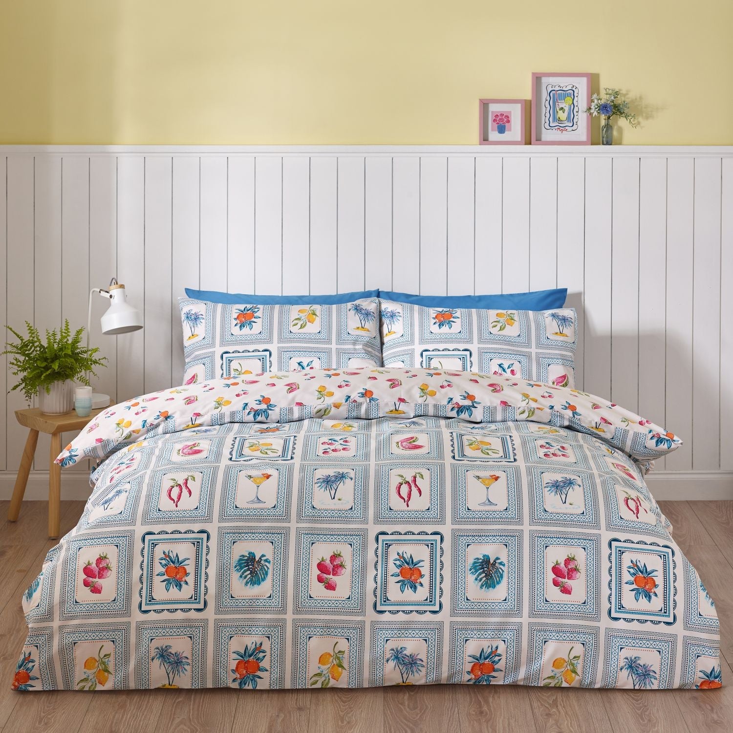 Catherine Lansfield Riviera Blue Tiles Reversible Duvet Set