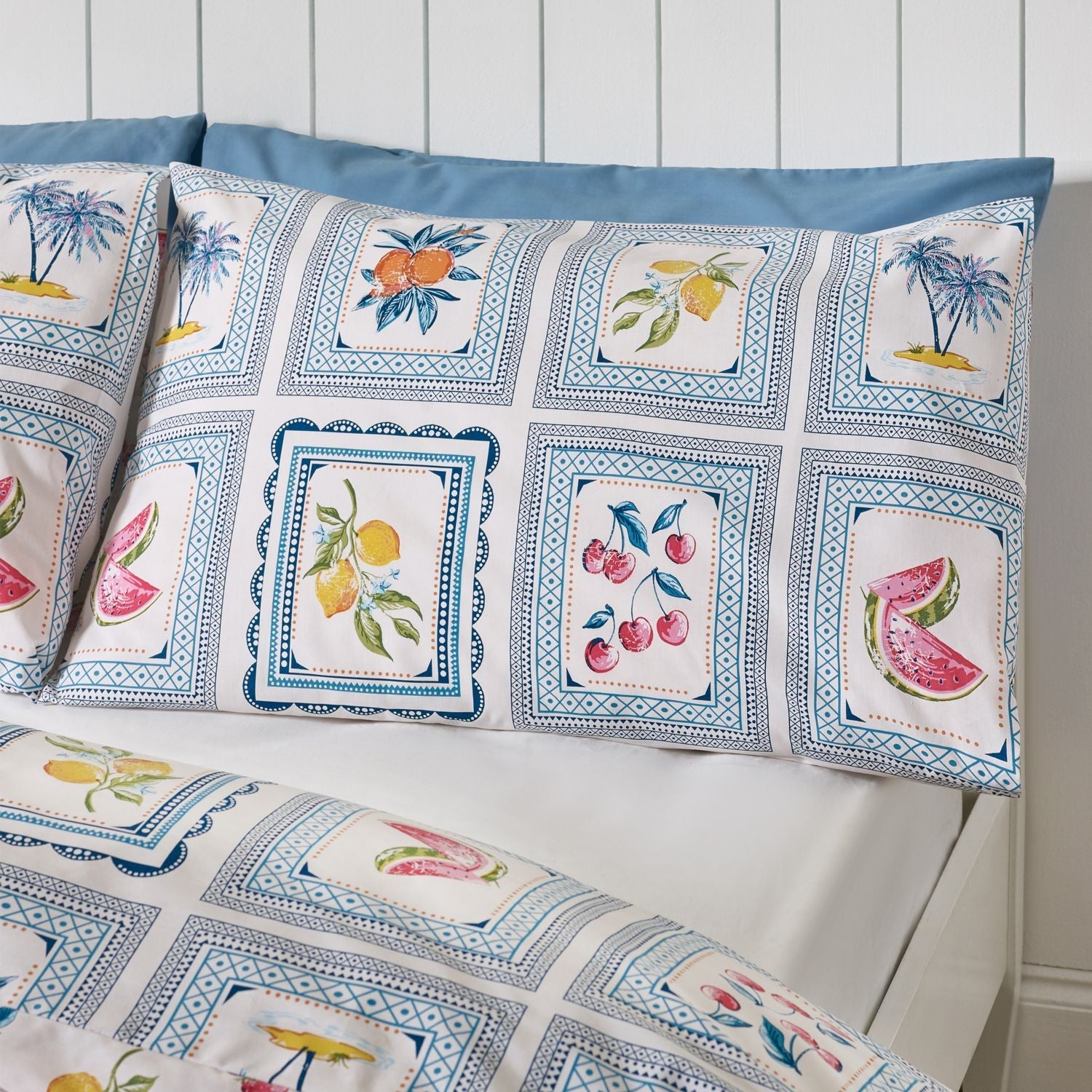Catherine Lansfield Riviera Blue Tiles Reversible Duvet Set