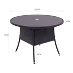 4 Seater Round Rattan Garden Table Black with Tempered Glass Top