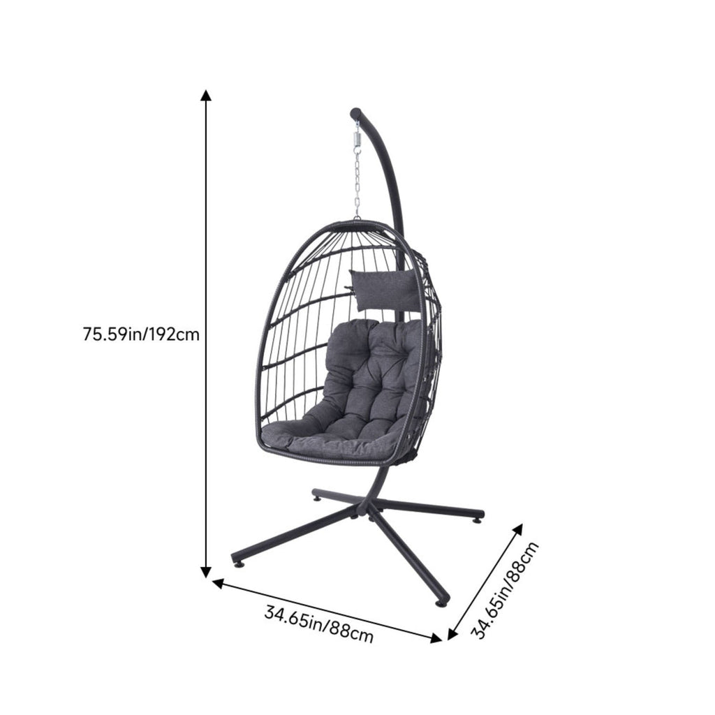 Adjustable Swing Hanging Egg Chair with Black Headrest and Cushion