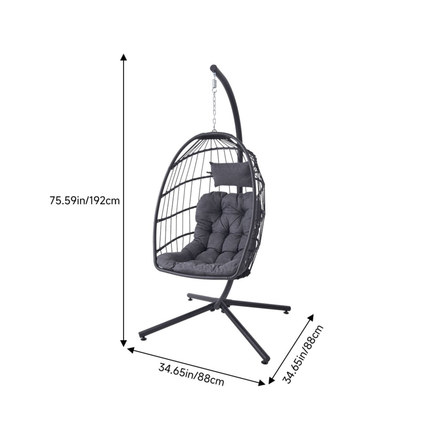 Adjustable Swing Hanging Egg Chair with Black Headrest and Cushion