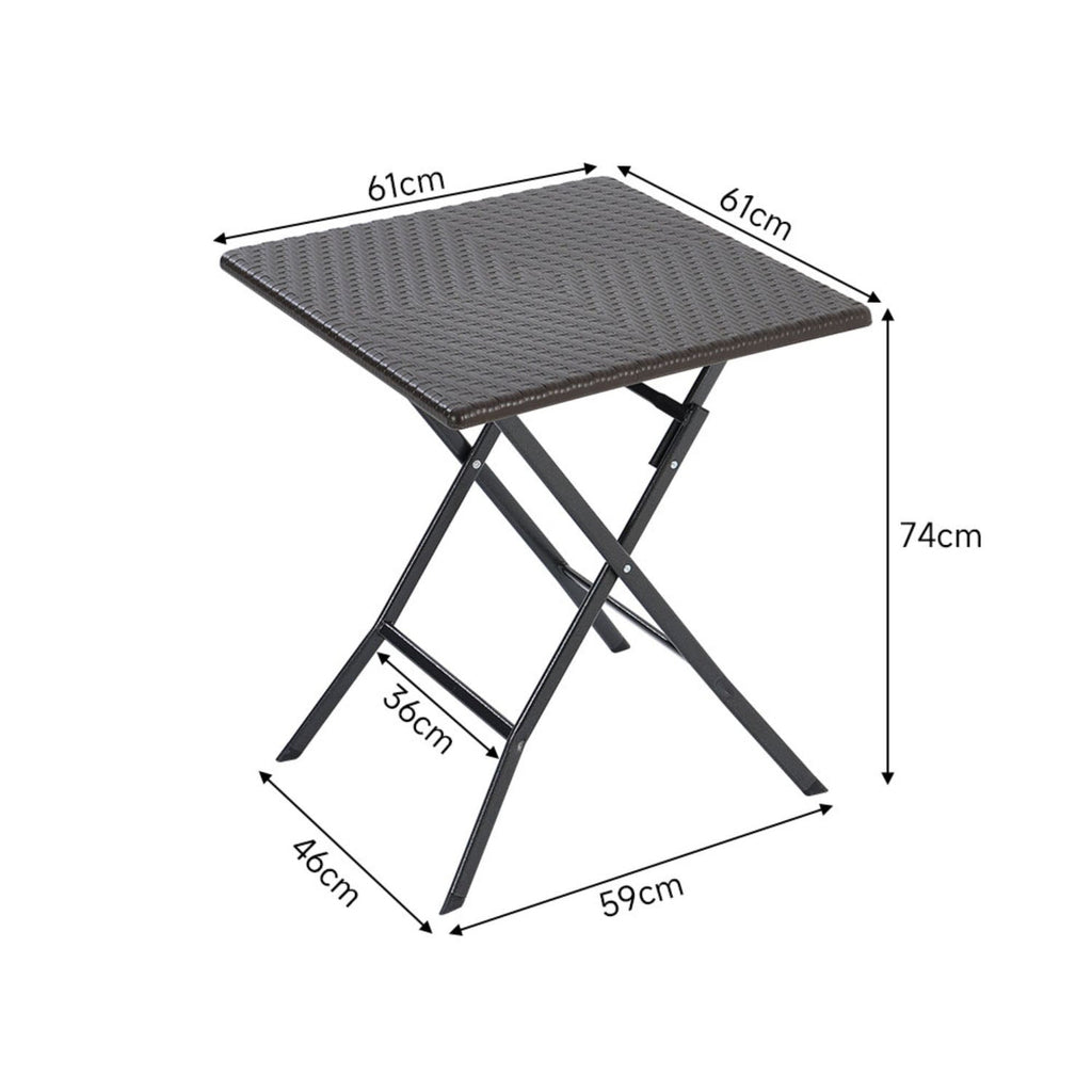 Black Square Rattan Outdoor Bistro Folding Table