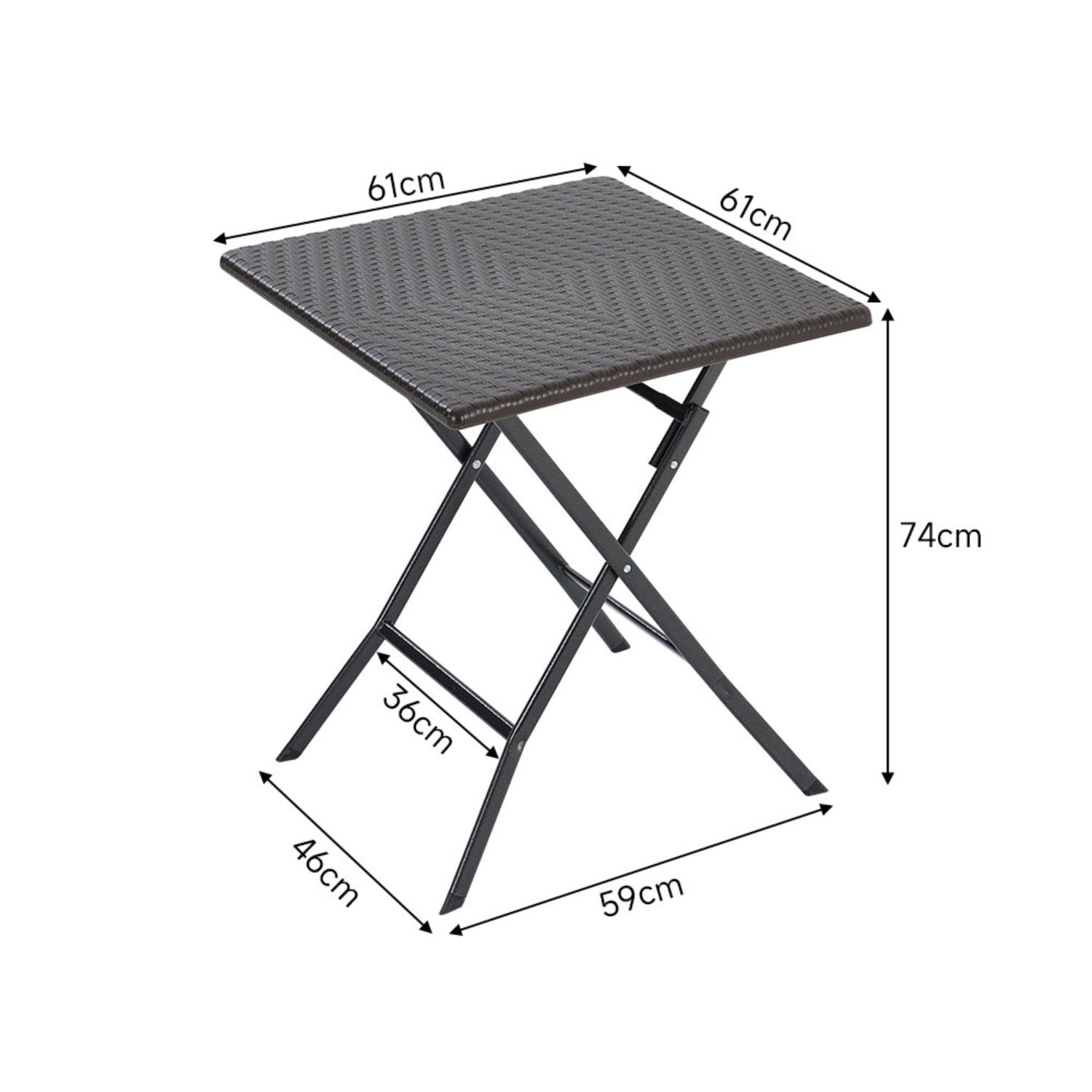Black Square Rattan Outdoor Bistro Folding Table