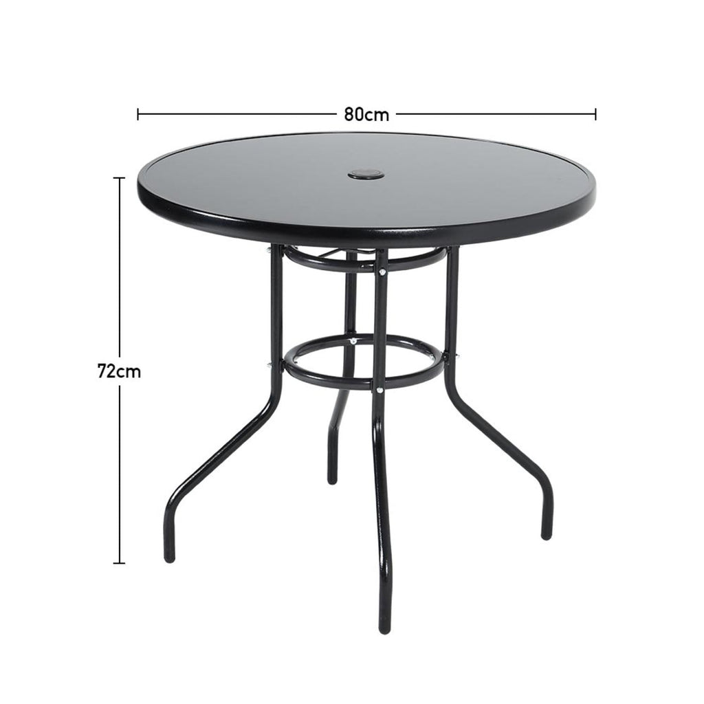 2 Seater Round Garden Bistro Table Black with Parasol Hole