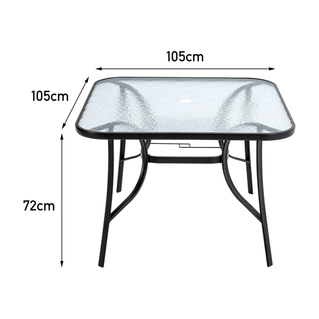 4 Seater Square Tempered Glass Garden Dining Table