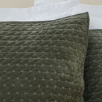 Bianca Attica Green Velvet Embroidered Pillow Sham Pair