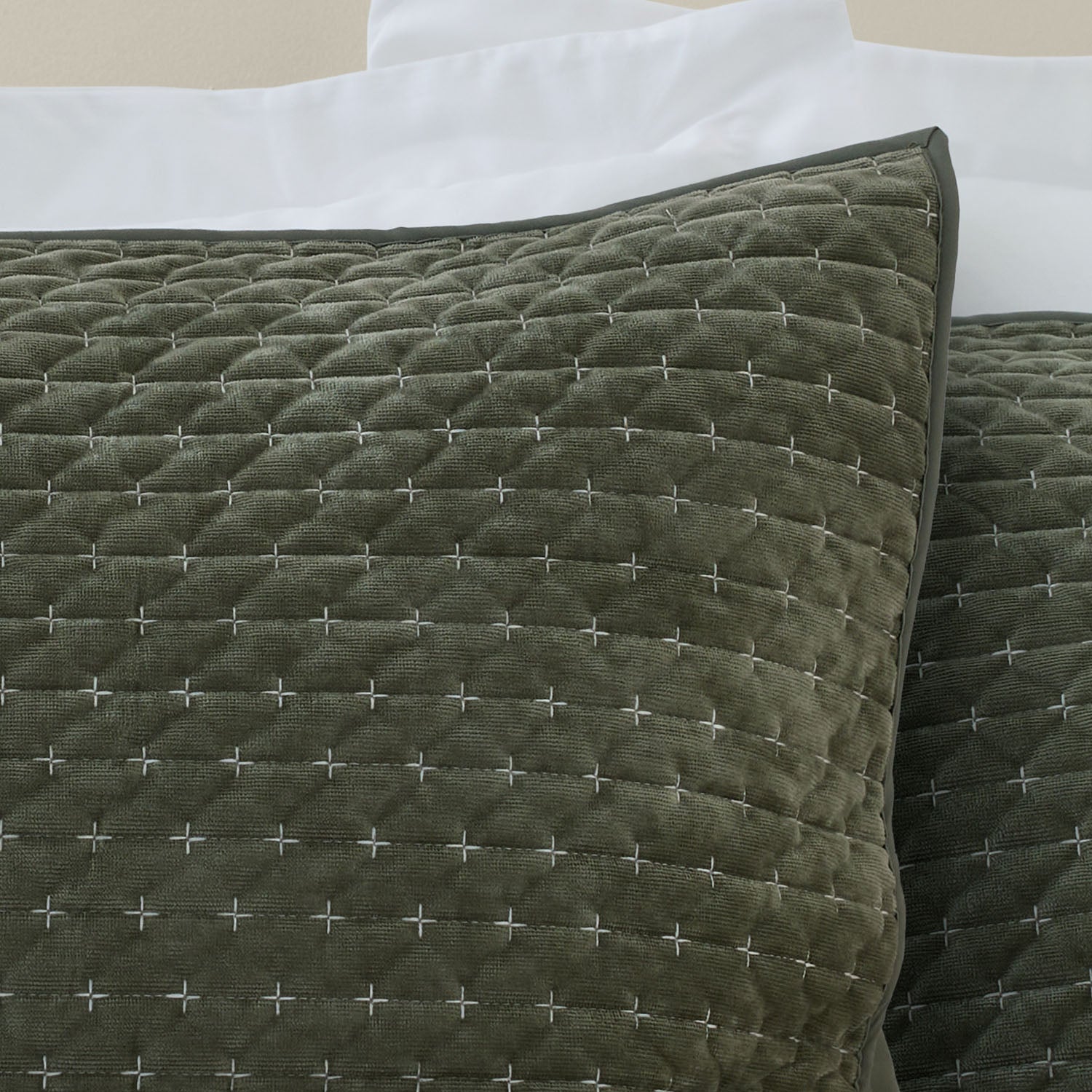 Bianca Attica Green Velvet Embroidered Pillow Sham Pair