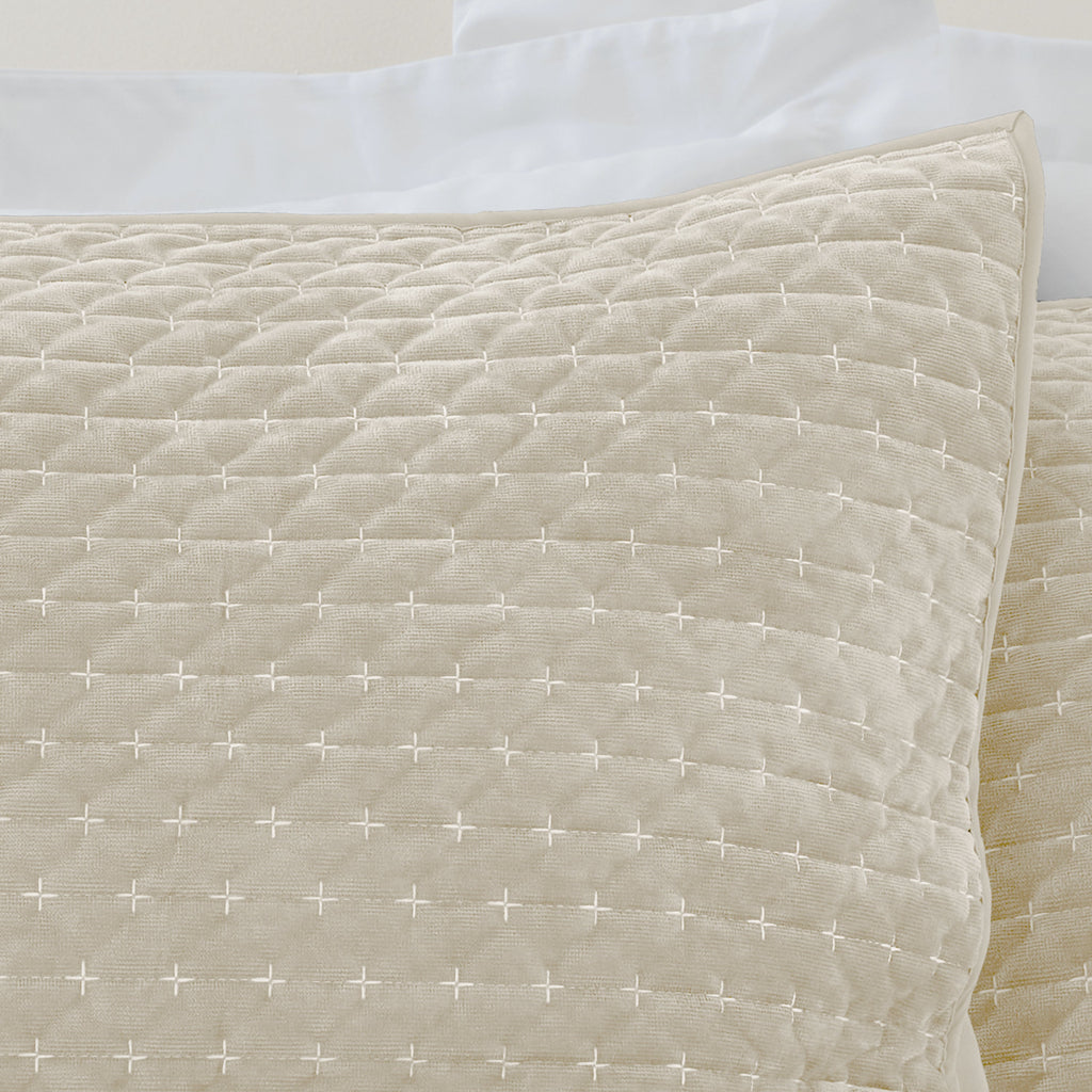Bianca Attica Natural Velvet Embroidered Pillow Sham Pair