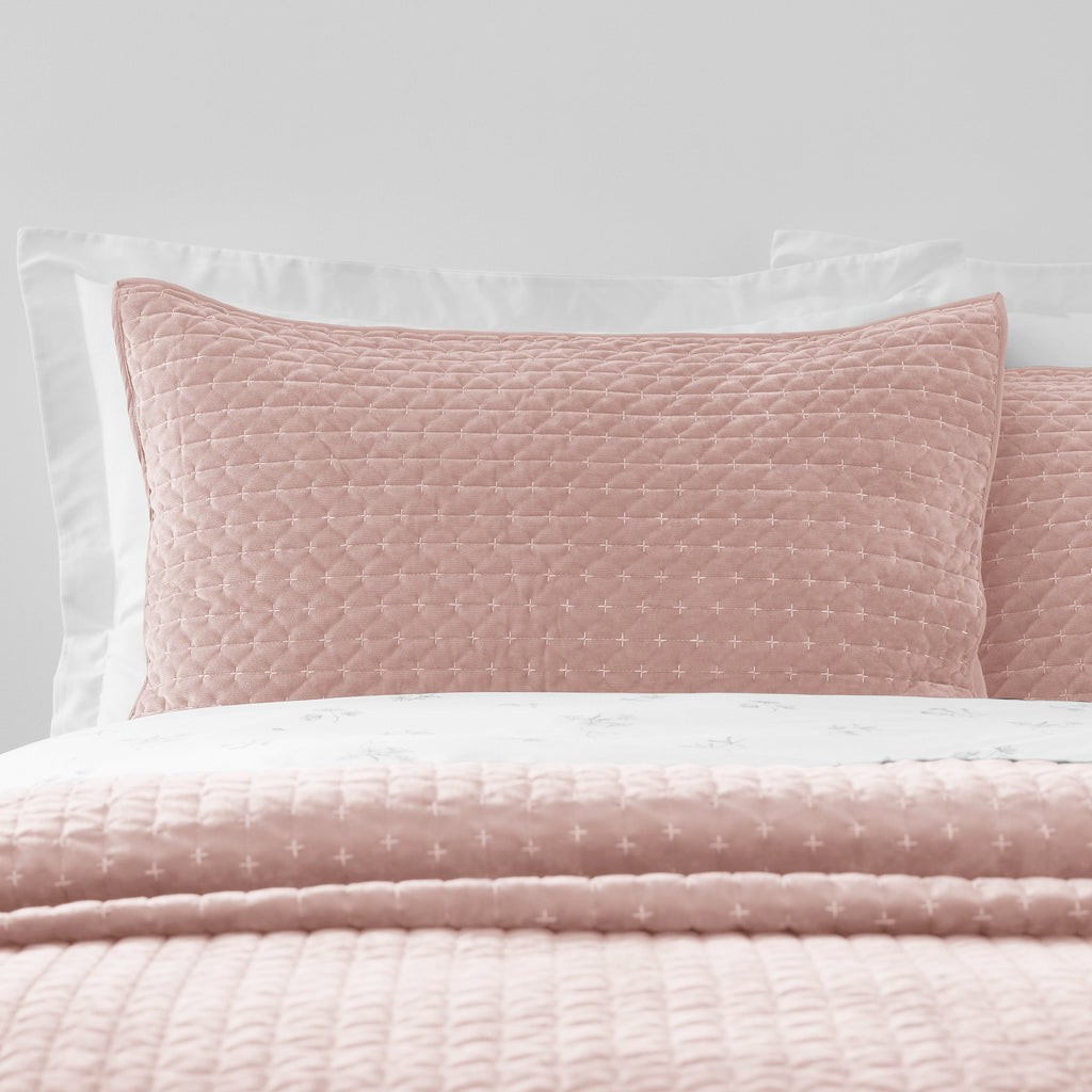 Bianca Attica Pink Velvet Embroidered Pillow Sham Pair