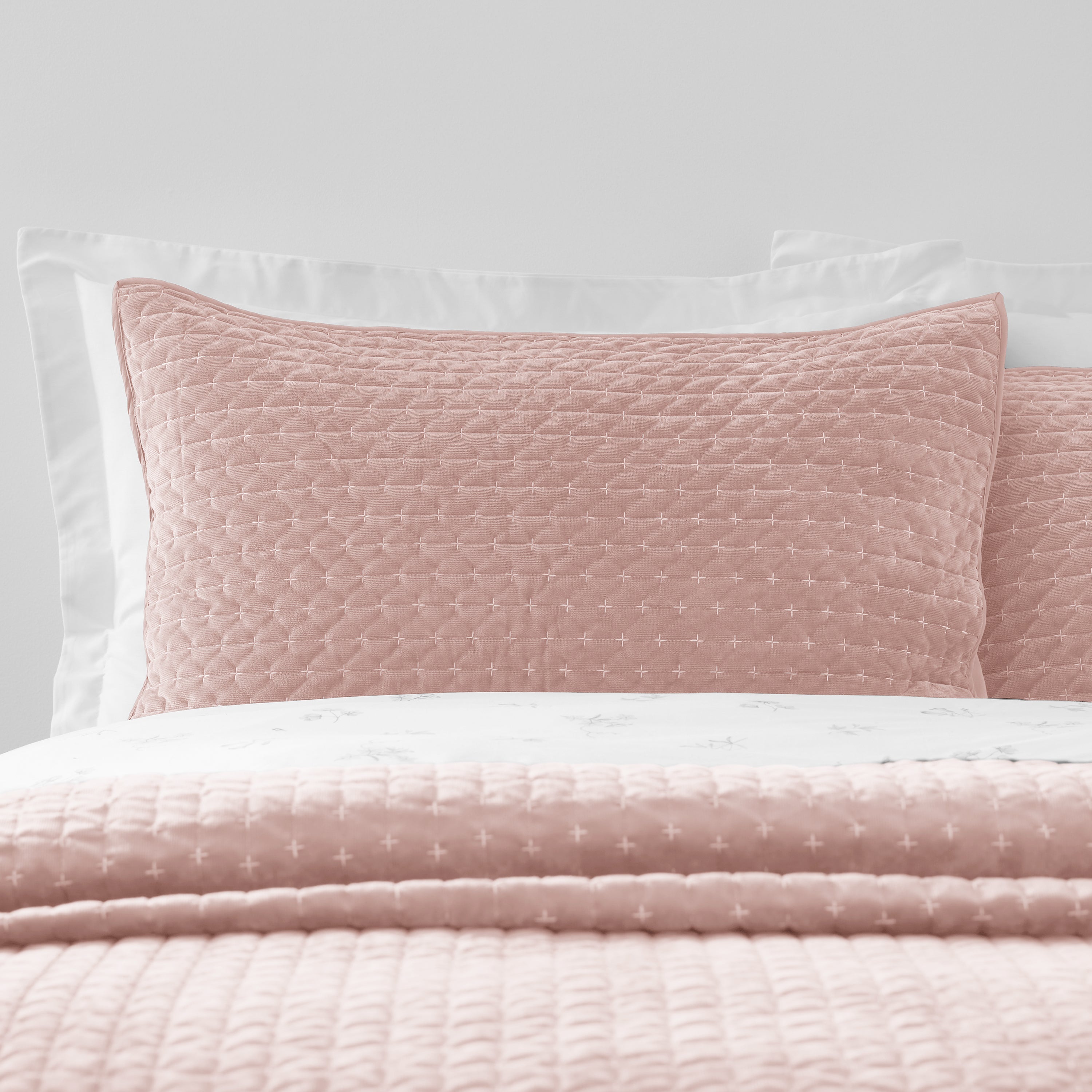 Bianca Attica Pink Velvet Embroidered Pillow Sham Pair