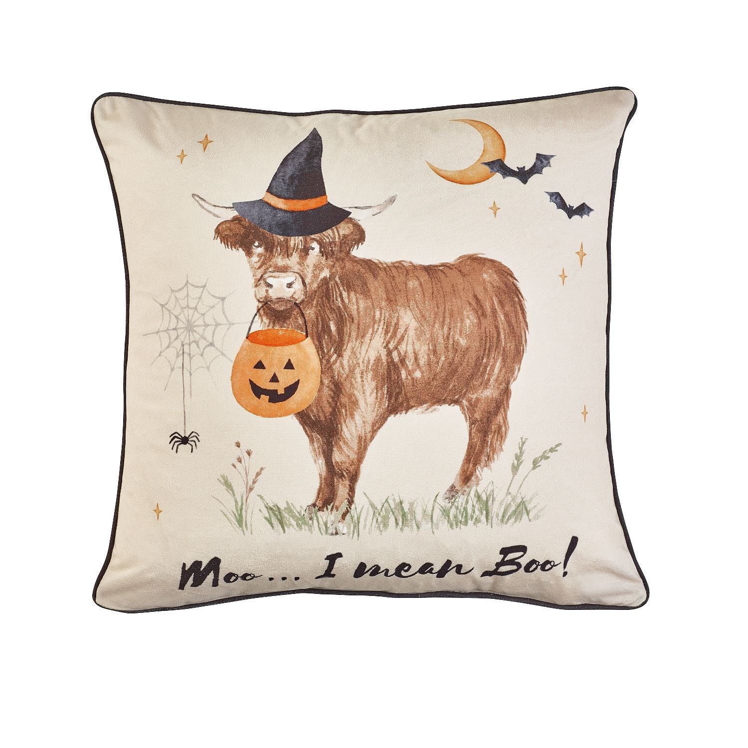 Catherine Lansfield Halloween Highland Cow Velvet Cushion