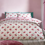 Catherine Lansfield Disco Cherries Pink Stripe Reversible Duvet Set
