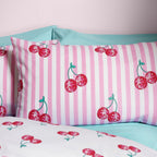 Catherine Lansfield Disco Cherries Pink Stripe Reversible Duvet Set
