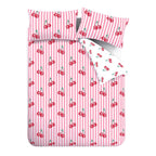 Catherine Lansfield Disco Cherries Pink Stripe Reversible Duvet Set