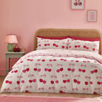 Catherine Lansfield Cherries and Bows Pink Reversible Duvet Set
