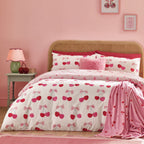 Catherine Lansfield Cherries and Bows Pink Reversible Duvet Set