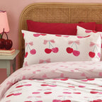Catherine Lansfield Cherries and Bows Pink Reversible Duvet Set