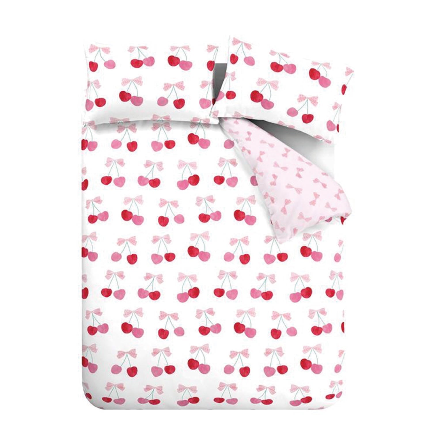 Catherine Lansfield Cherries and Bows Pink Reversible Duvet Set