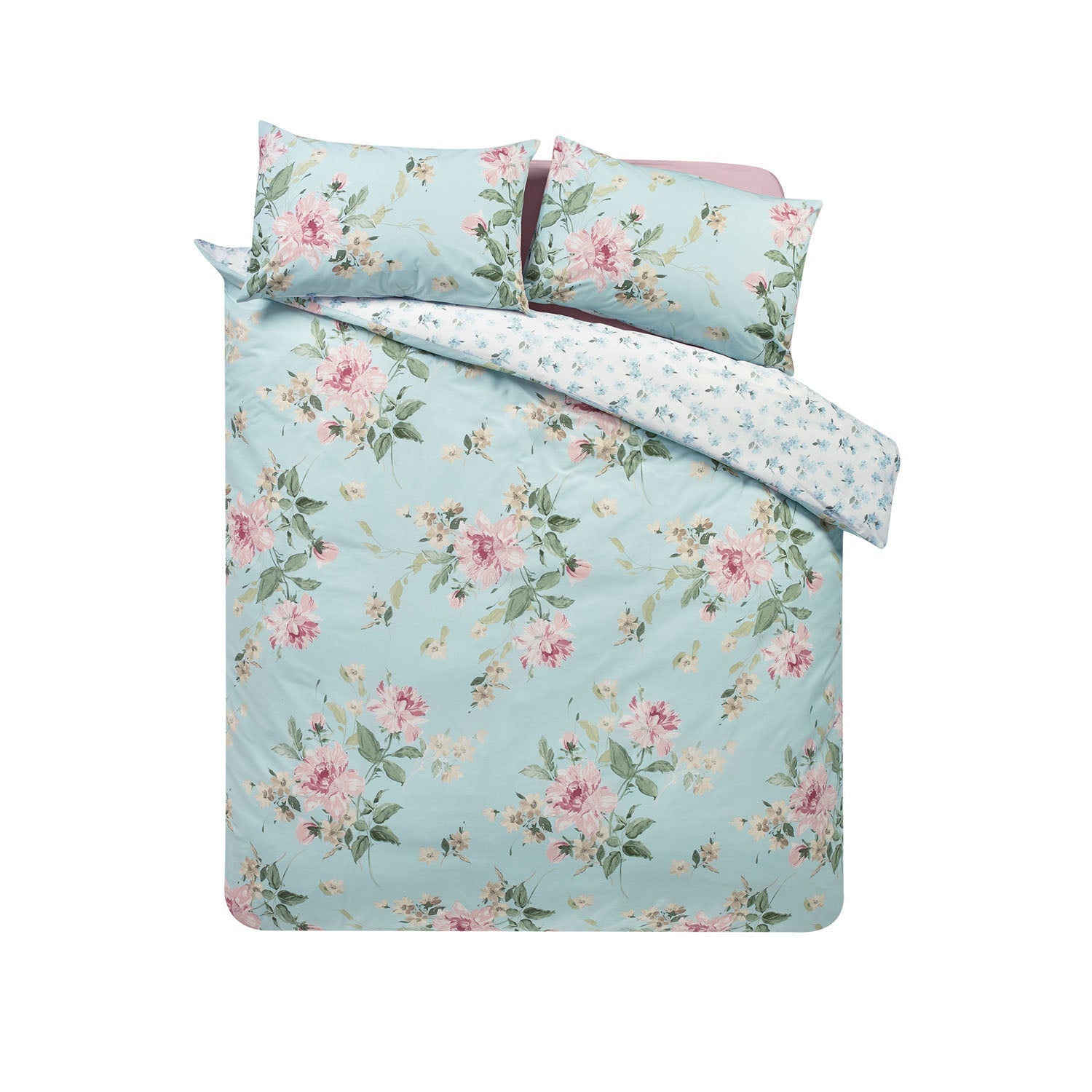 Catherine Lansfield Avebury Duck Egg Floral Reversible Duvet Set