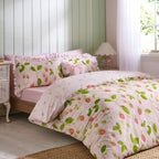 Catherine Lansfield Strawberry Frills Pink Gingham Reversible Duvet Set