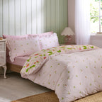 Catherine Lansfield Strawberry Frills Pink Gingham Reversible Duvet Set