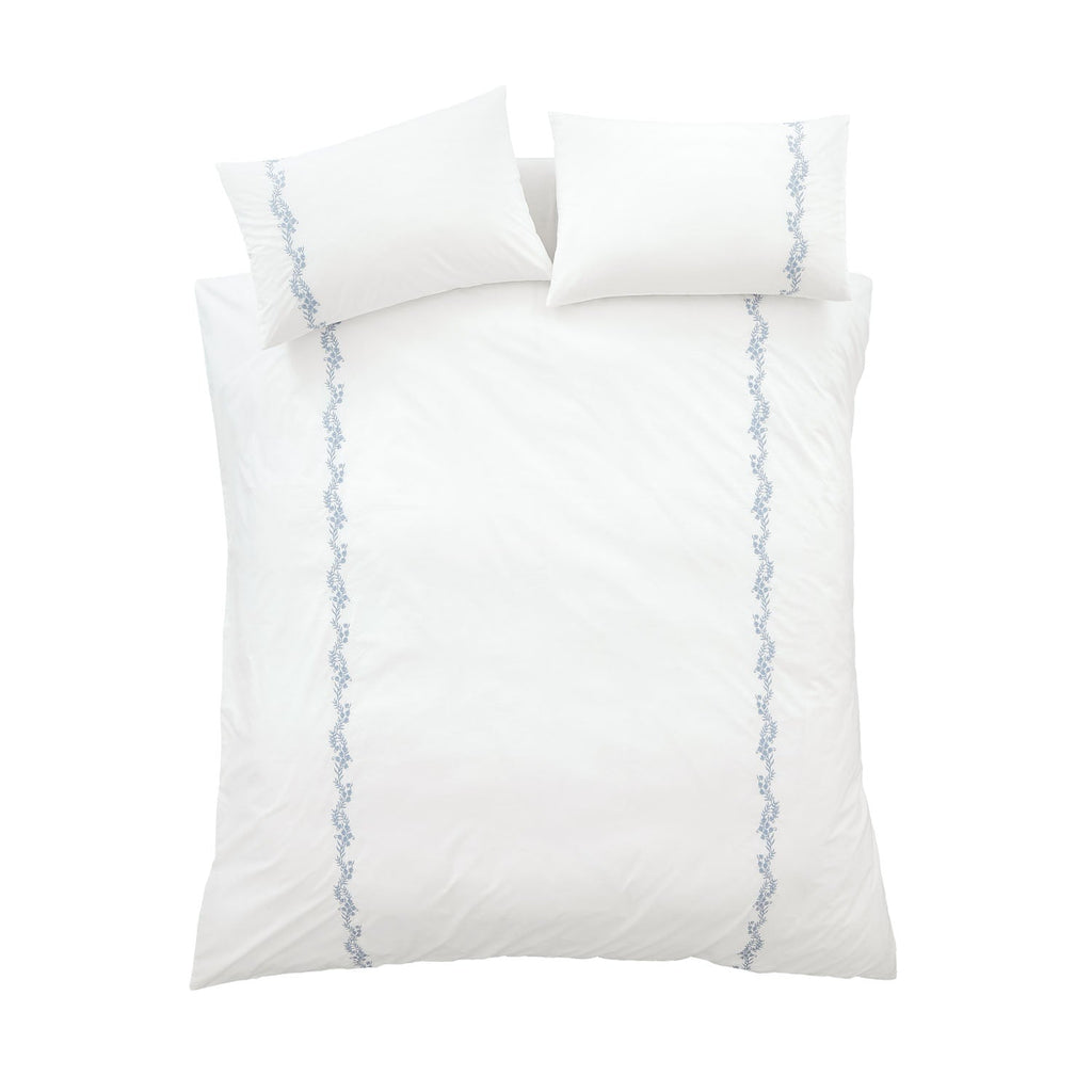 Bianca Camille Blue Embroidered Floral 200TC Cotton Duvet Set