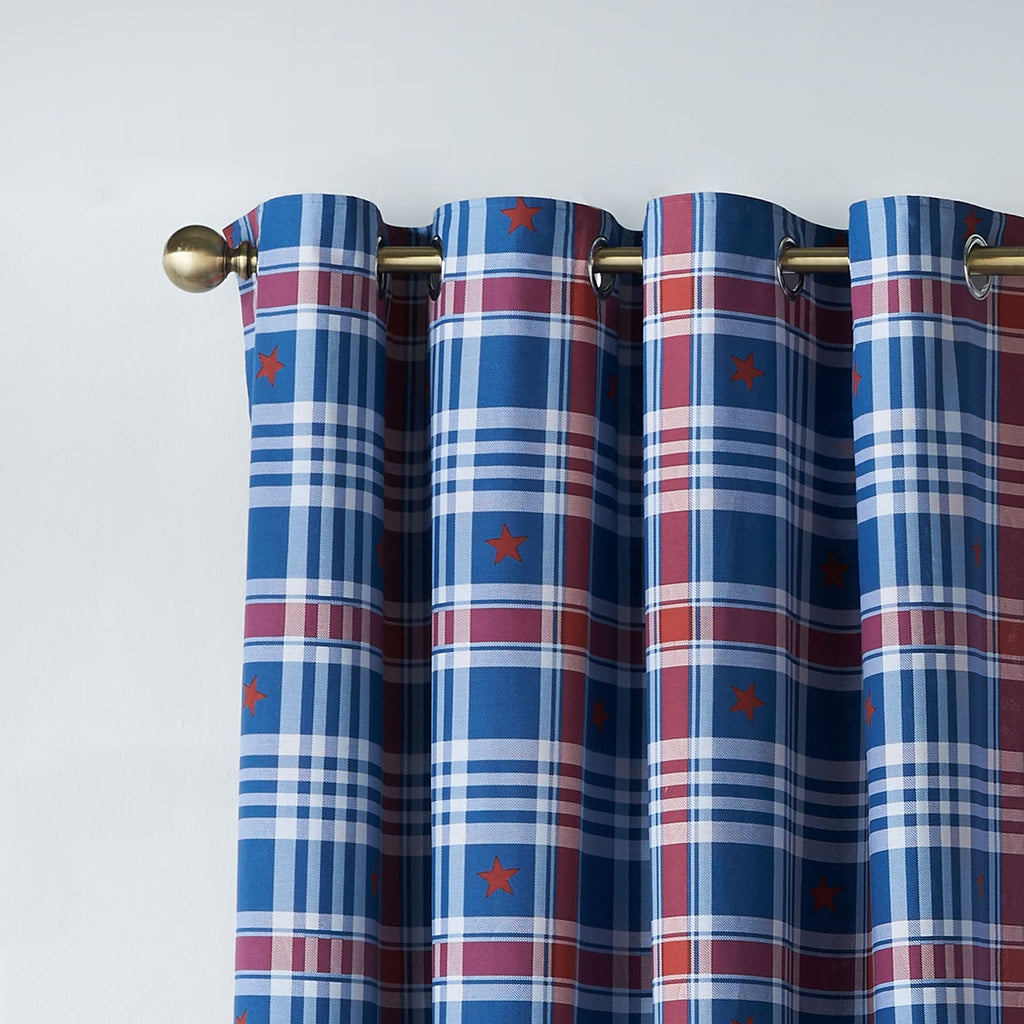 Catherine Lansfield Kids Stars And Check Blue Eyelet Curtains