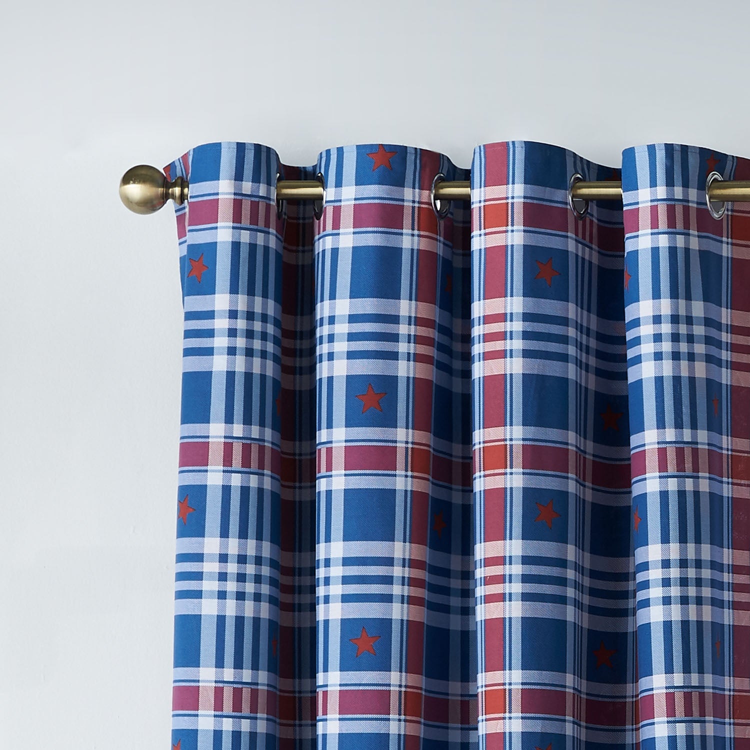 Catherine Lansfield Kids Stars And Check Blue Eyelet Curtains